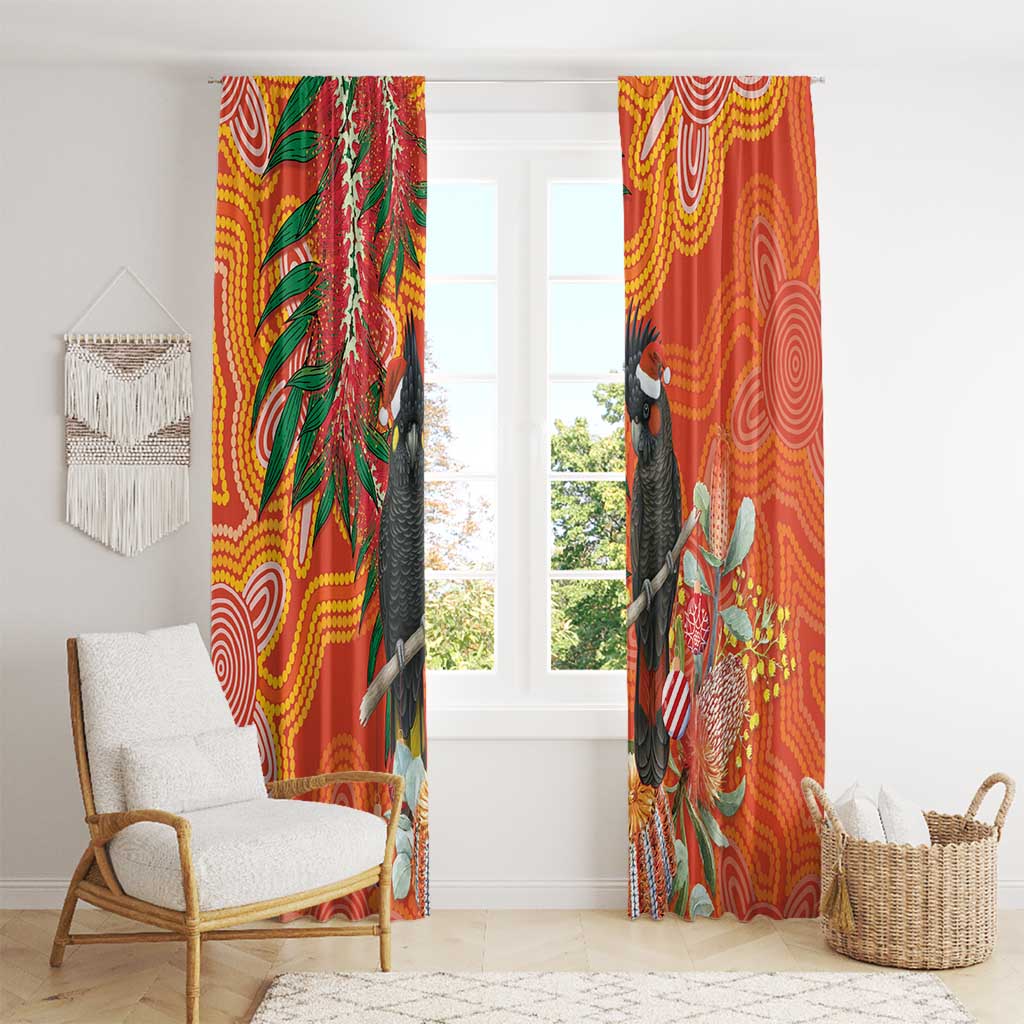 Australia Black Cockatoo Christmas Window Curtain Banksia Bottlebrush Aboriginal Art - Aussie Hoodie