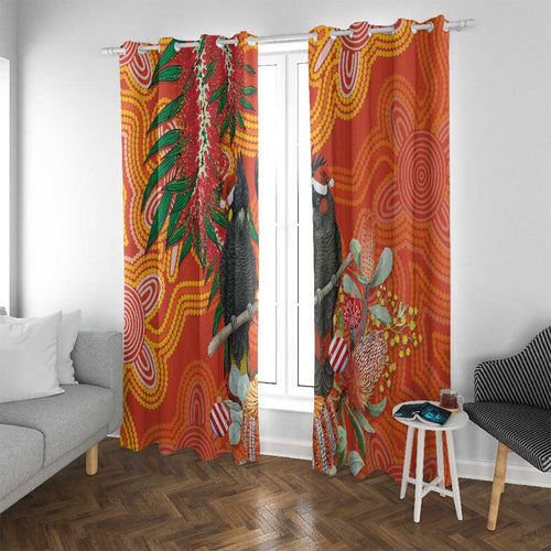 Australia Black Cockatoo Christmas Window Curtain Banksia Bottlebrush Aboriginal Art - Aussie Hoodie