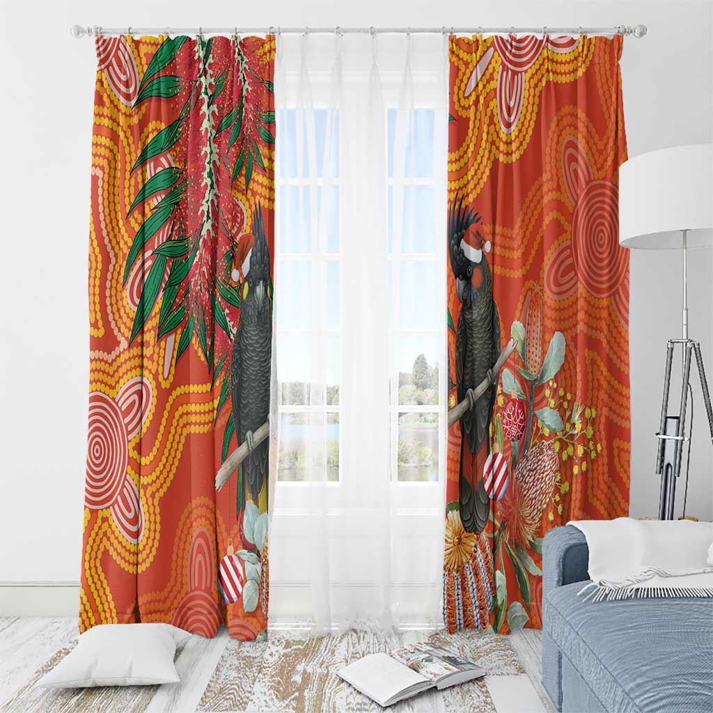 Australia Black Cockatoo Christmas Window Curtain Banksia Bottlebrush Aboriginal Art - Aussie Hoodie