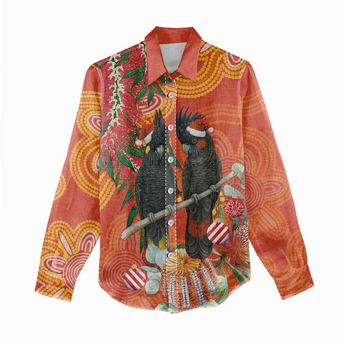 Australia Black Cockatoo Christmas Women Casual Shirt Banksia Bottlebrush Aboriginal Art - Aussie Hoodie
