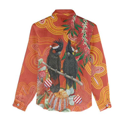Australia Black Cockatoo Christmas Women Casual Shirt Banksia Bottlebrush Aboriginal Art - Aussie Hoodie