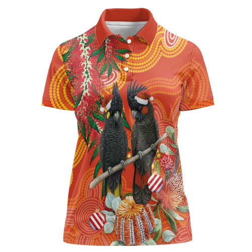 Australia Black Cockatoo Christmas Women Polo Shirt Banksia Bottlebrush Aboriginal Art - Aussie Hoodie