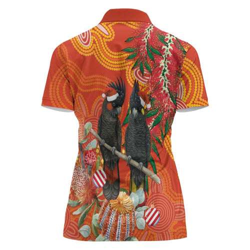 Australia Black Cockatoo Christmas Women Polo Shirt Banksia Bottlebrush Aboriginal Art - Aussie Hoodie