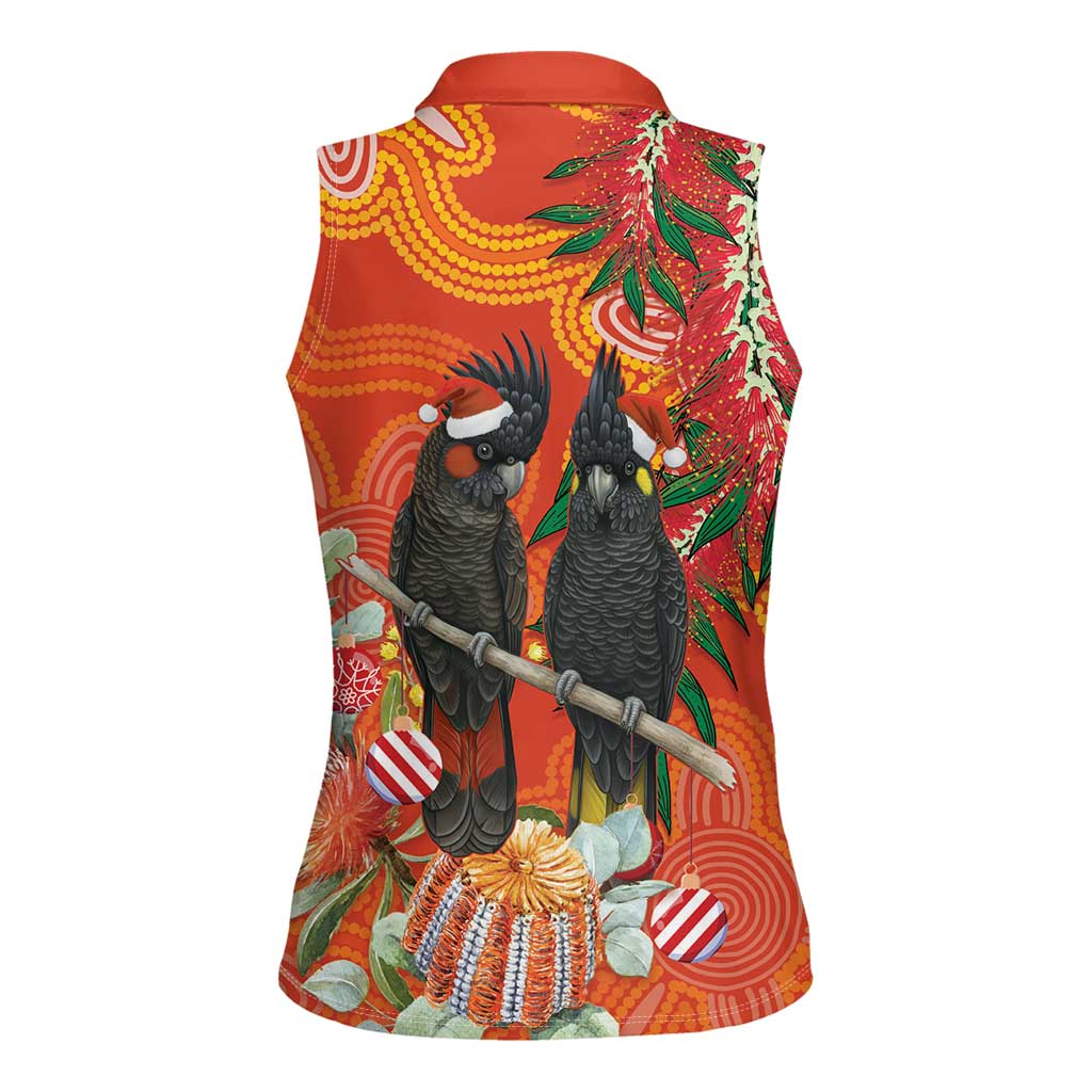 Australia Black Cockatoo Christmas Women Sleeveless Polo Shirt Banksia Bottlebrush Aboriginal Art - Aussie Hoodie