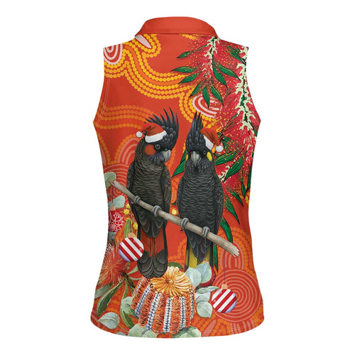 Australia Black Cockatoo Christmas Women Sleeveless Polo Shirt Banksia Bottlebrush Aboriginal Art - Aussie Hoodie