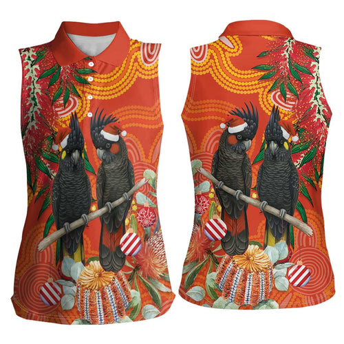 Australia Black Cockatoo Christmas Women Sleeveless Polo Shirt Banksia Bottlebrush Aboriginal Art - Aussie Hoodie