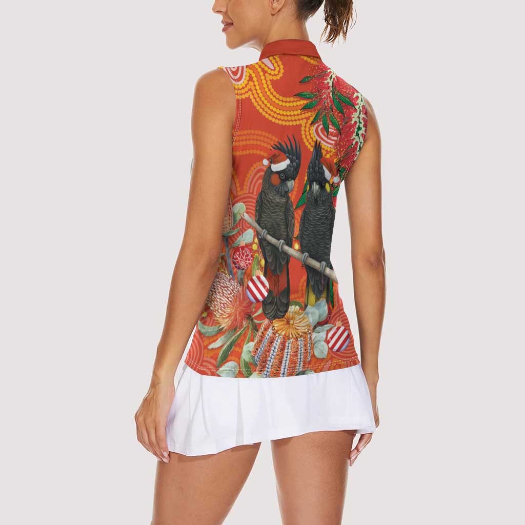 Australia Black Cockatoo Christmas Women Sleeveless Polo Shirt Banksia Bottlebrush Aboriginal Art - Aussie Hoodie