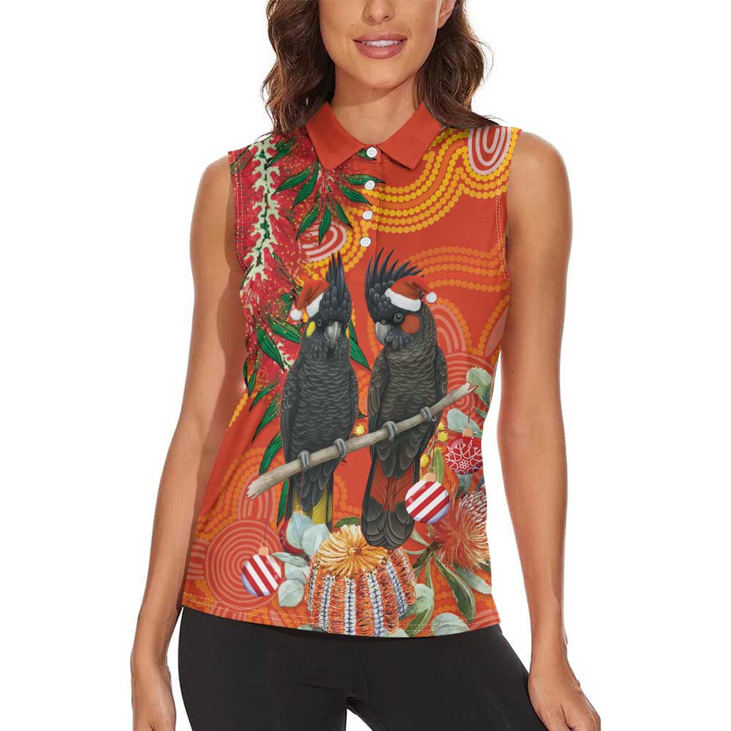 Australia Black Cockatoo Christmas Women Sleeveless Polo Shirt Banksia Bottlebrush Aboriginal Art - Aussie Hoodie