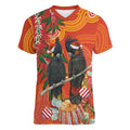Australia Black Cockatoo Christmas Women V-Neck T-Shirt Banksia Bottlebrush Aboriginal Art - Aussie Hoodie
