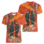 Australia Black Cockatoo Christmas Women V-Neck T-Shirt Banksia Bottlebrush Aboriginal Art - Aussie Hoodie