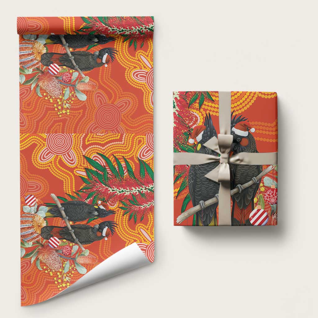 Australia Black Cockatoo Christmas Wrapping Paper Banksia Bottlebrush Aboriginal Art - Aussie Hoodie
