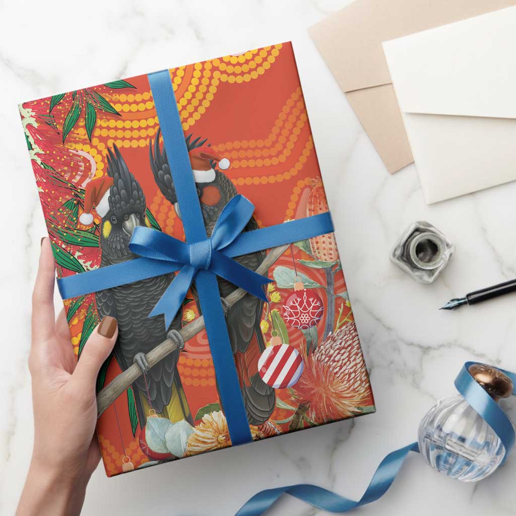 Australia Black Cockatoo Christmas Wrapping Paper Banksia Bottlebrush Aboriginal Art - Aussie Hoodie