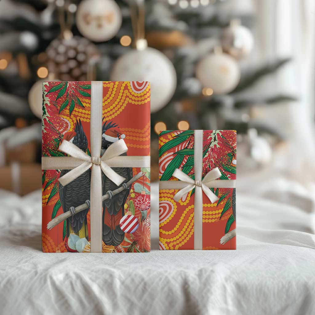 Australia Black Cockatoo Christmas Wrapping Paper Banksia Bottlebrush Aboriginal Art - Aussie Hoodie