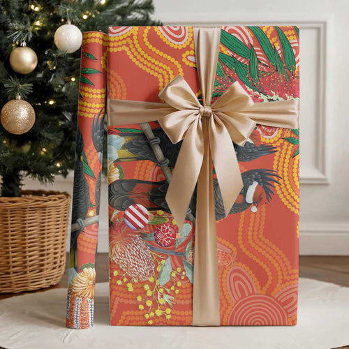 Australia Black Cockatoo Christmas Wrapping Paper Banksia Bottlebrush Aboriginal Art - Aussie Hoodie
