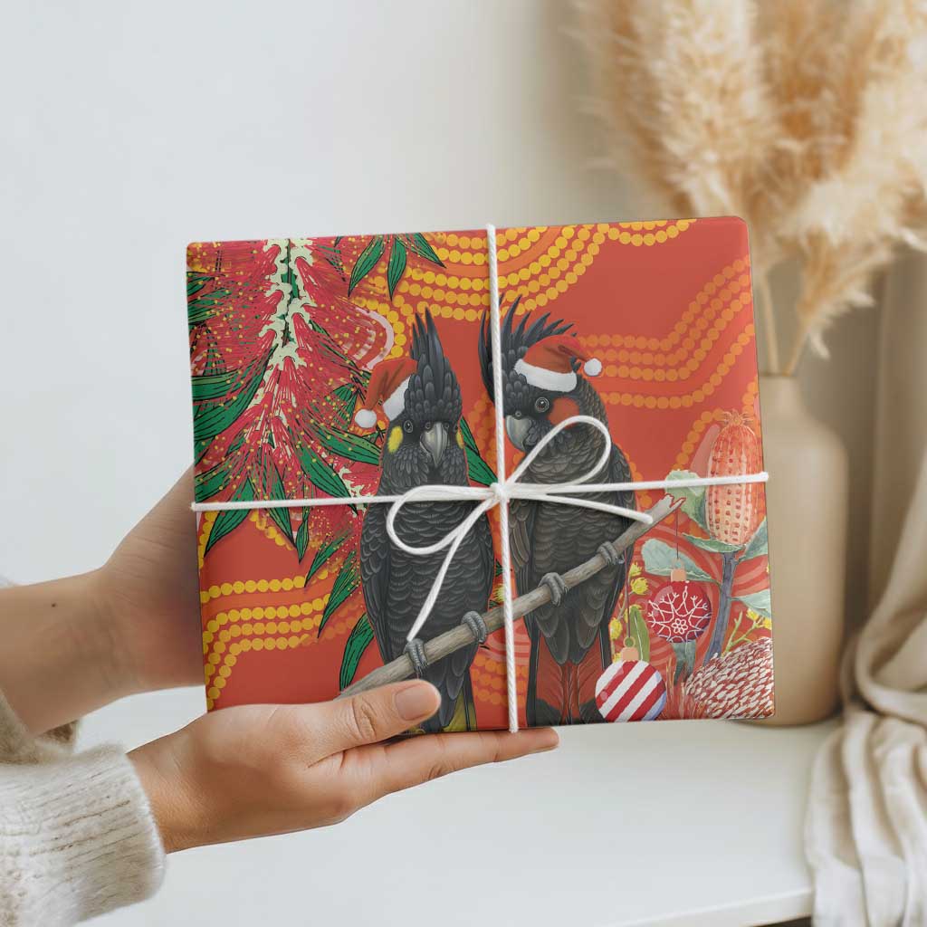 Australia Black Cockatoo Christmas Wrapping Paper Banksia Bottlebrush Aboriginal Art - Aussie Hoodie