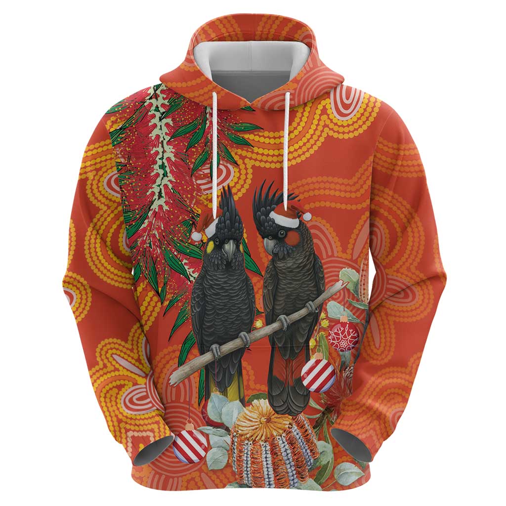 Australia Black Cockatoo Christmas Zip Hoodie Banksia Bottlebrush Aboriginal Art - Aussie Hoodie