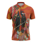 Australia Black Cockatoo Christmas Zipper Polo Shirt Banksia Bottlebrush Aboriginal Art - Aussie Hoodie