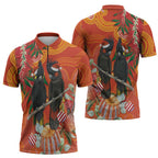 Australia Black Cockatoo Christmas Zipper Polo Shirt Banksia Bottlebrush Aboriginal Art - Aussie Hoodie
