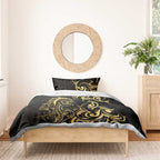 Gold And Black Aoteara Horse Racing Bedding Set NZ Maori Pattern