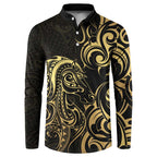 Gold And Black Aoteara Horse Racing Button Sweatshirt NZ Maori Pattern