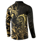 Gold And Black Aoteara Horse Racing Button Sweatshirt NZ Maori Pattern