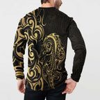 Gold And Black Aoteara Horse Racing Button Sweatshirt NZ Maori Pattern