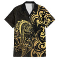 Gold And Black Aoteara Horse Racing Family Matching Long Sleeve Bodycon Dress and Hawaiian Shirt NZ Maori Pattern