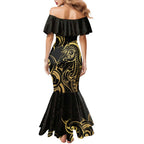 Gold And Black Aoteara Horse Racing Family Matching Mermaid Dress and Hawaiian Shirt NZ Maori Pattern