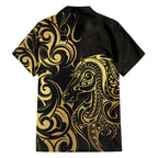 Gold And Black Aoteara Horse Racing Family Matching Short Sleeve Bodycon Dress and Hawaiian Shirt NZ Maori Pattern