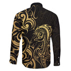 Gold And Black Aoteara Horse Racing Family Matching Short Sleeve Bodycon Dress and Hawaiian Shirt NZ Maori Pattern