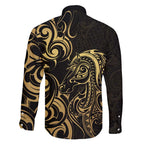 Gold And Black Aoteara Horse Racing Family Matching Tank Maxi Dress and Hawaiian Shirt NZ Maori Pattern