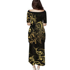 Gold And Black Aoteara Horse Racing Puletasi NZ Maori Pattern