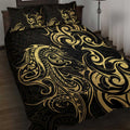 Gold And Black Aoteara Horse Racing Quilt Bed Set NZ Maori Pattern