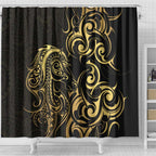 Gold And Black Aoteara Horse Racing Shower Curtain NZ Maori Pattern