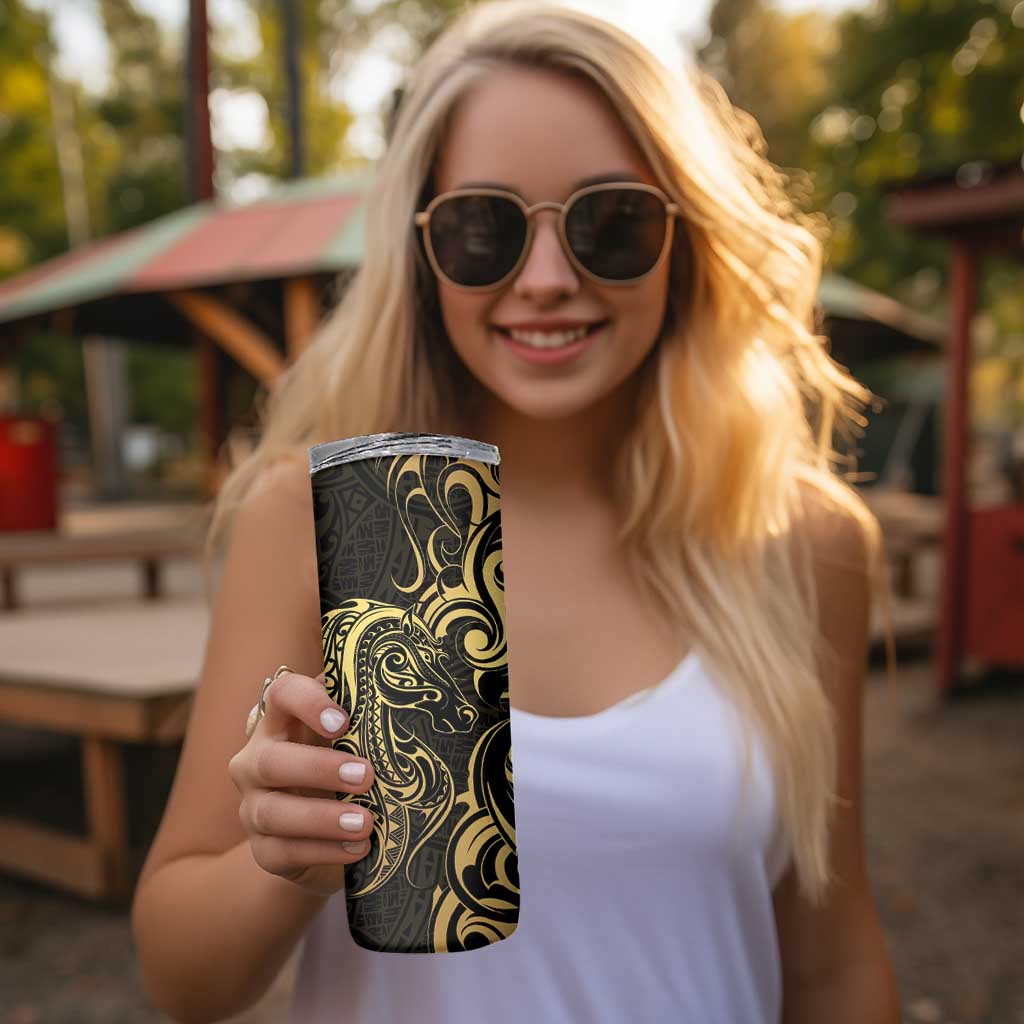 Gold And Black Aoteara Horse Racing Skinny Tumbler NZ Maori Pattern