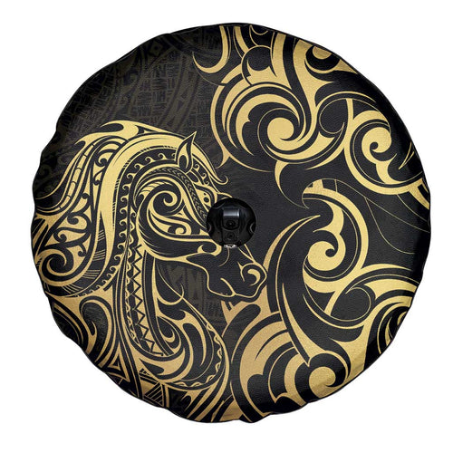 Gold And Black Aoteara Horse Racing Spare Tire Cover NZ Maori Pattern