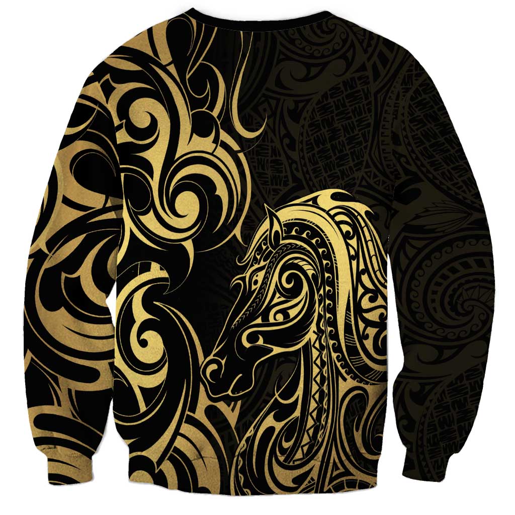 Gold And Black Aoteara Horse Racing Sweatshirt NZ Maori Pattern