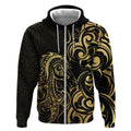 Gold And Black Aoteara Horse Racing Zip Hoodie NZ Maori Pattern