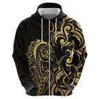 Gold And Black Aoteara Horse Racing Zip Hoodie NZ Maori Pattern