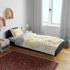 Gold And White Aoteara Horse Racing Bedding Set NZ Maori Pattern