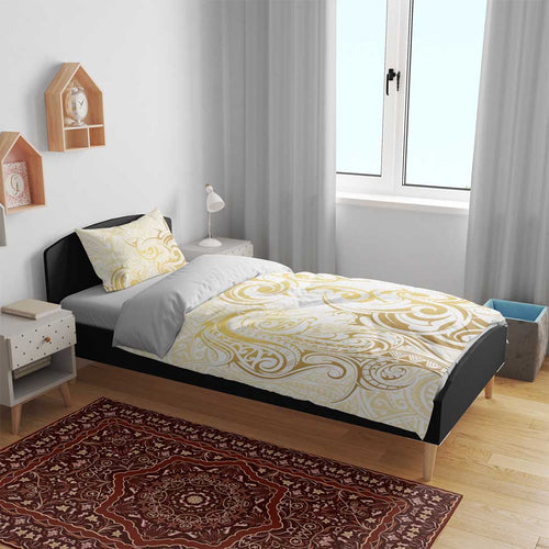 Gold And White Aoteara Horse Racing Bedding Set NZ Maori Pattern