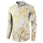 Gold And White Aoteara Horse Racing Button Sweatshirt NZ Maori Pattern