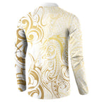 Gold And White Aoteara Horse Racing Button Sweatshirt NZ Maori Pattern