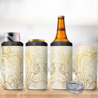 Gold And White Aoteara Horse Racing 4 in 1 Can Cooler Tumbler NZ Maori Pattern