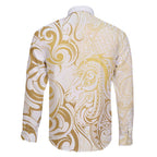 Gold And White Aoteara Horse Racing Family Matching Short Sleeve Bodycon Dress and Hawaiian Shirt NZ Maori Pattern