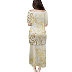 Gold And White Aoteara Horse Racing Puletasi NZ Maori Pattern