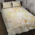 Gold And White Aoteara Horse Racing Quilt Bed Set NZ Maori Pattern