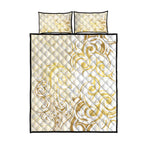 Gold And White Aoteara Horse Racing Quilt Bed Set NZ Maori Pattern