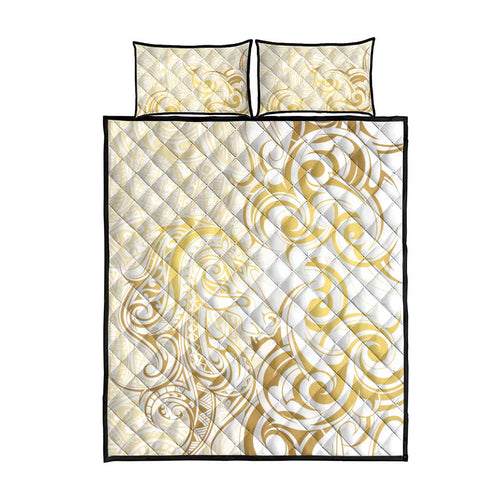 Gold And White Aoteara Horse Racing Quilt Bed Set NZ Maori Pattern