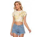 Gold And White Aoteara Horse Racing Raglan Cropped T Shirt NZ Maori Pattern